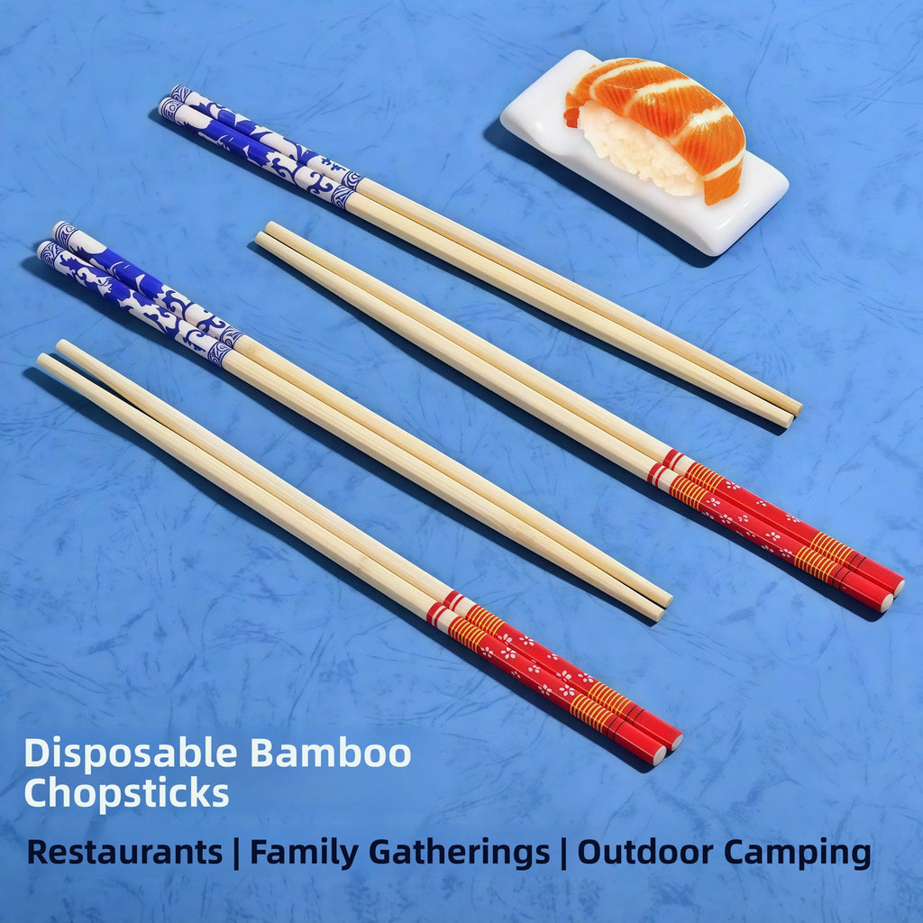 Disposable Blue And White Porcelain Printed Bamboo Chopsticks Individually Packaged Hygienic for Home And Commercial Use