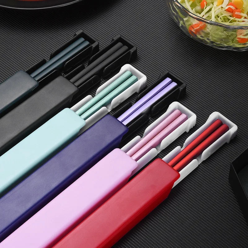 304 Stainless Steel Chopsticks Lunch Utensils Portable Chopsticks with Storage Case Kitchen Supplies