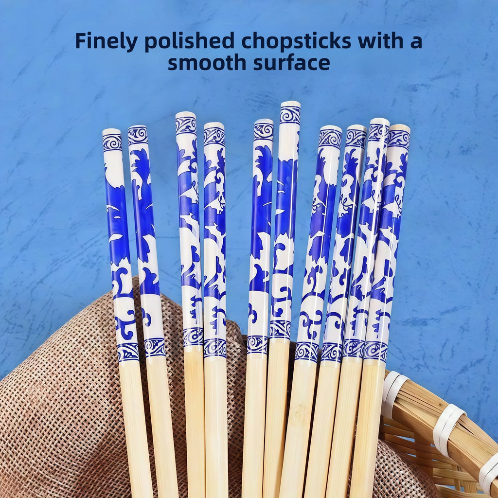 Disposable Blue And White Porcelain Printed Bamboo Chopsticks Individually Packaged Hygienic for Home And Commercial Use
