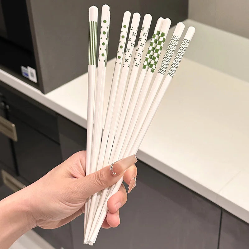 5/10 Pairs Ceramic Chopsticks, Green Pattern, Non-Slip, High Temperature Resistant, Hygienic&Easy to Clean,for Home & Restaurant