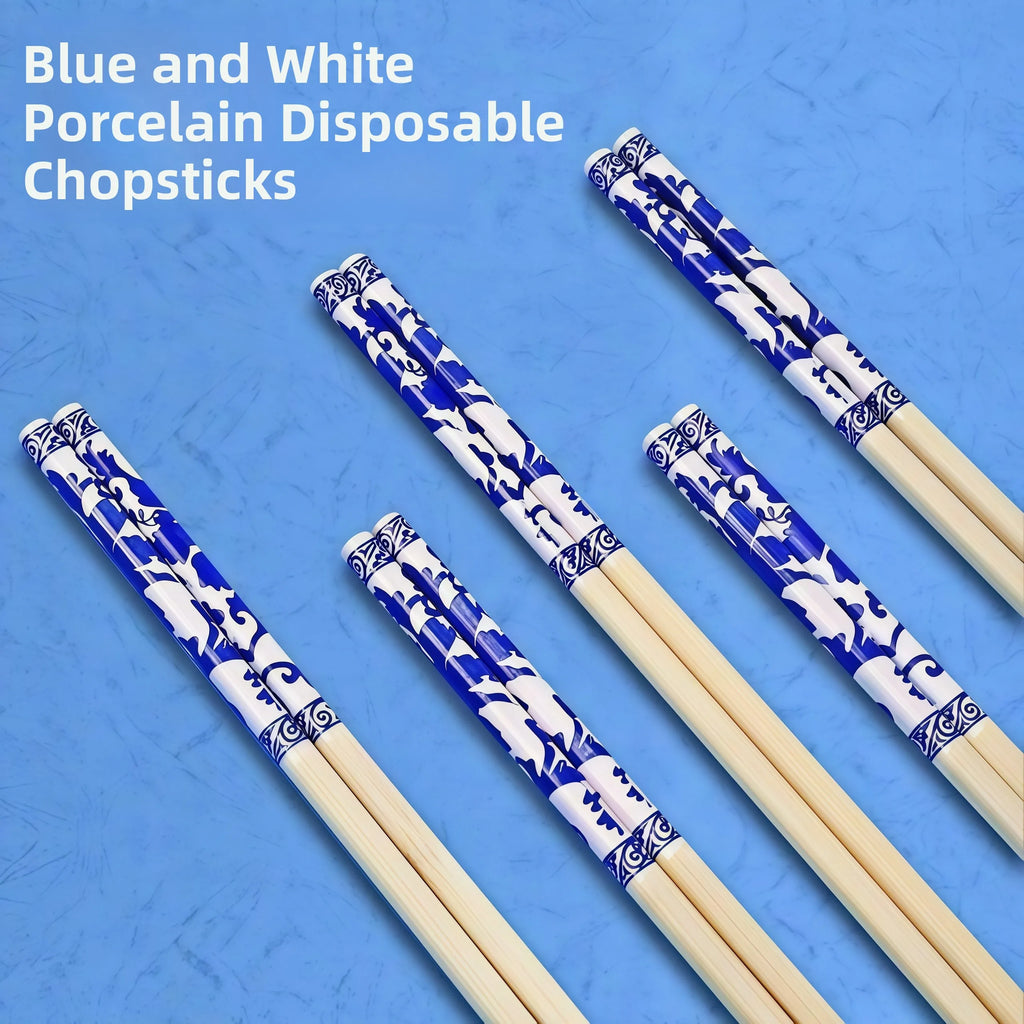 Disposable Blue And White Porcelain Printed Bamboo Chopsticks Individually Packaged Hygienic for Home And Commercial Use